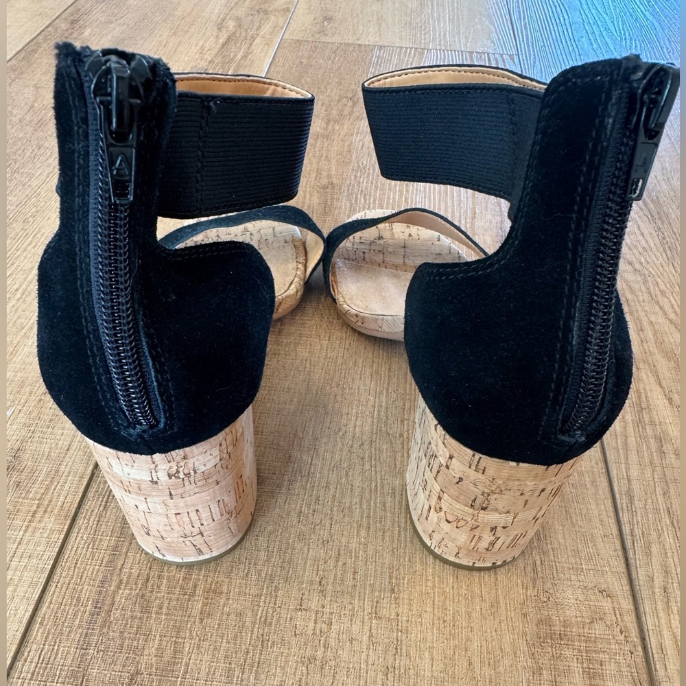 Aerosoles High Hopes Black Leather Ankle Strap Sandals Cork Block Heel Size 9.5 - Picture 6 of 10